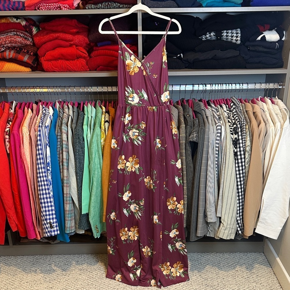 Unbranded aubergine/tan floral adjustable criss cross strap maxi dress size M